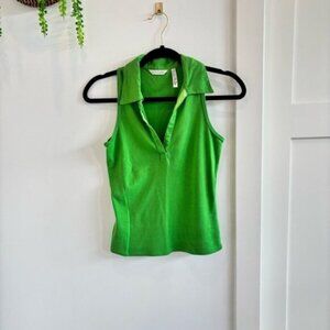 Clothes Brand 100% Pure Cotton Green Women's Collard Sleeveless V-Neck Top Small